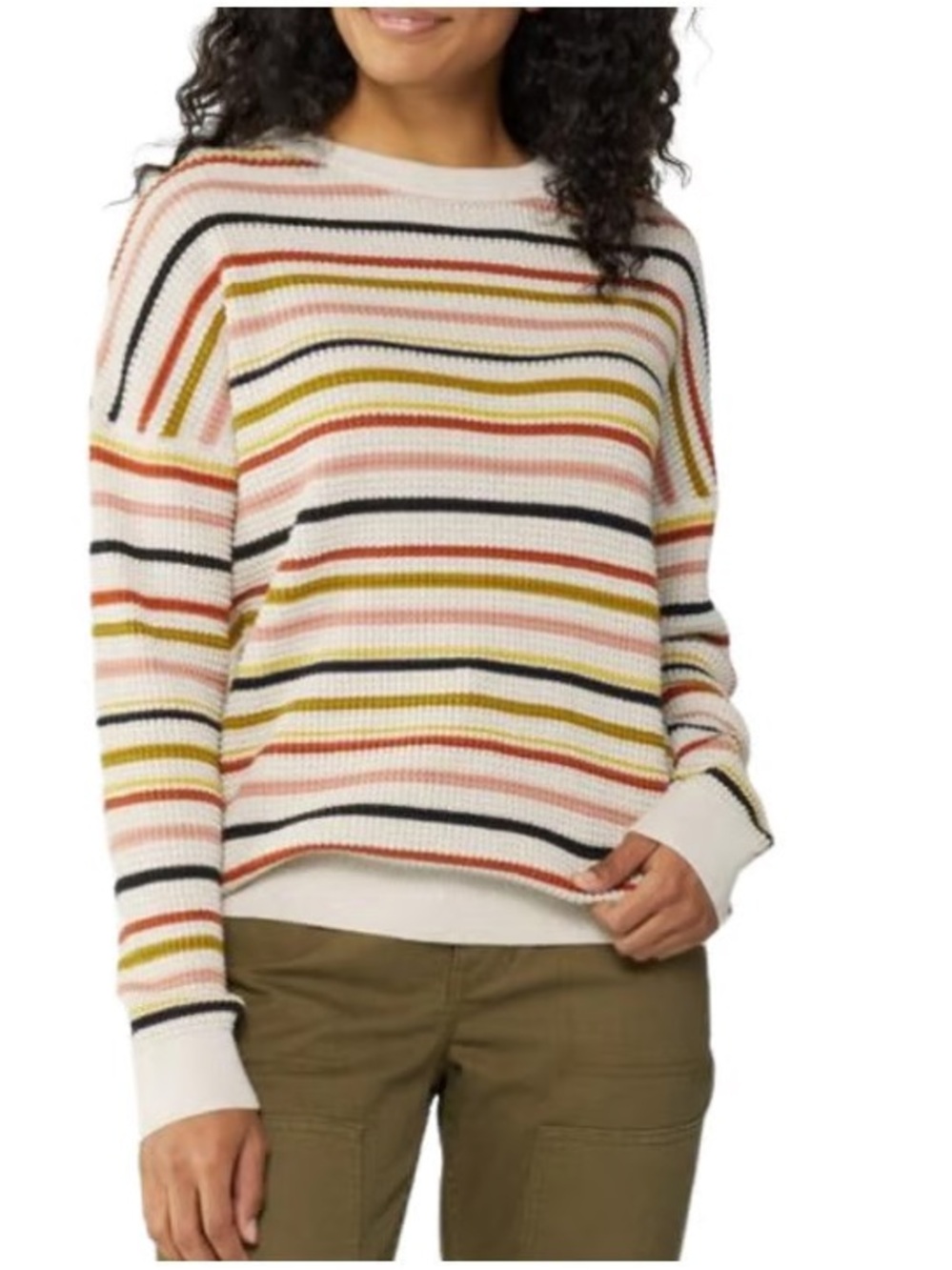 REI Co-op Wallace Lake Waffle-Knit Striped Cotton Sweater Womens Long Sleeve